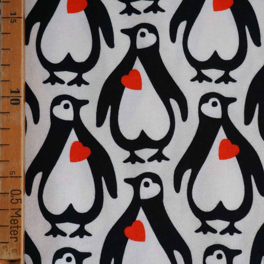 Baumwolljersey Pinguine mit Herz schwarz weiß rot